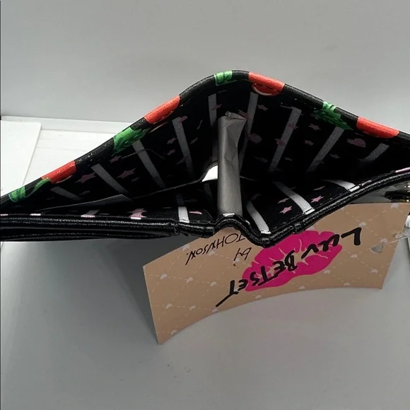 🍒 NWT Luv Betsey by Betsey Johnson Cherry Sweet Bifold Wallet - Black Heart HTF🍒 - Picture 6 of 16